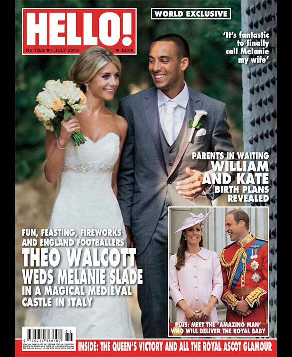 Theo Walcott et Melanie Slade mariés en une du magazine Hello ! du 1er juillet 2013