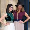 Sylvie Hoarau et Aurélie Saada du groupe Brigitte arrivent à l'hôtel d’Évreux Paris pour assister au défilé haute couture d'Alexis Mabille. Paris, le 1er Juillet 2013.