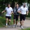 L'ancien président Nicolas Sarkozy, en plein jogging avec ses gardes du corps au Bois de Boulogne. Paris, le 5 juillet 2013.
