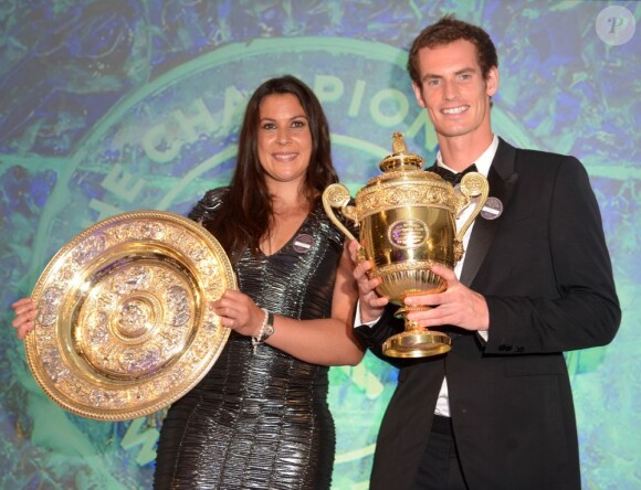Andy Murray et Marion Bartoli, duo vainqueur de Wimbledon lors du dîner des champions qui se tenait à l'hôtel INtercontinental de Londres le 7 juillet 2013