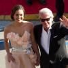 Alain Delon et Marine Lorphelin, Miss France 2013 (robe Eric Tibusch) - Montee des marches du film "Zulu" lors de la cloture du 66eme festival du film de Cannes.