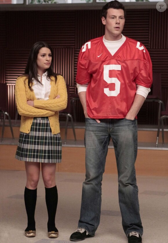 Cory Monteith et Lea Michele sur le tournage de la saison 1 de "Glee" en 2010.