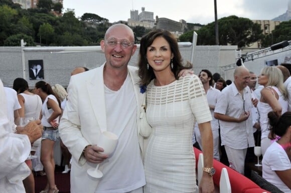 Exclusif - Guillaume Barclay et Caroline Barclay, la dernière épouse de son père Eddy Barclay, participent à la soirée blanche qu'il organise en collaboration avec l'etablissement de nuit "Le Before" à Monaco le 24 juillet 2013.