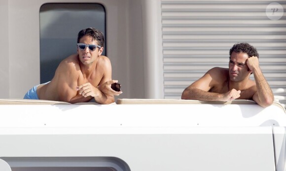 Le boxeur ukrainien Wladimir Klitschko passe des vacances avec des amis dont le tennisman espagnol Fernando Verdasco à bord d'un yacht a Formentera le 22 juillet 2013