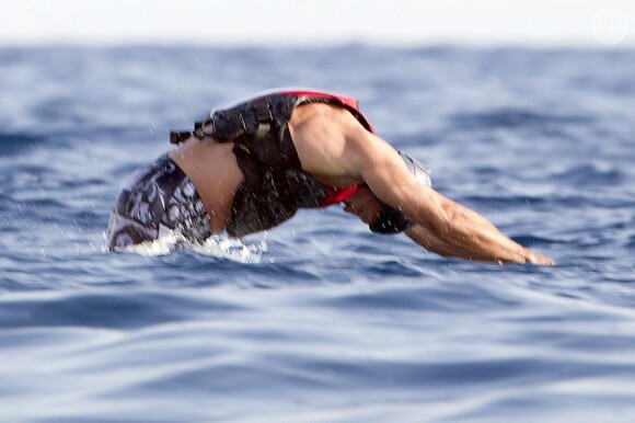 Le boxeur ukrainien Wladimir Klitschko passe des vacances avec des amis dont le tennisman espagnol Fernando Verdasco à bord d'un yacht a Formentera le 22 juillet 2013