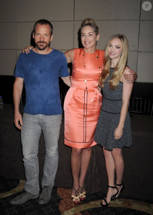 Peter Sarsgaard, Sharon Stone et Amanda Seyfried à la conférence de presse de Lovelace à New York le 30 juillet 2013.