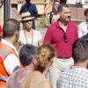 Le prince Felipe, la reine Sofia et l'infante Elena d'Espagne en visite à Andratx (pointe ouest de l'île de Majorque) dans la matinée du 31 juillet 2013 pour saluer les personnels de la lutte anti-incendies, sur le pied de guerre depuis plusieurs jours, et les populations déplacées suite aux incendies de la Sierra de la Tramuntana. Durant leur visite, un nouveau foyer s'est déclaré, heureusement vite maîtrisé.