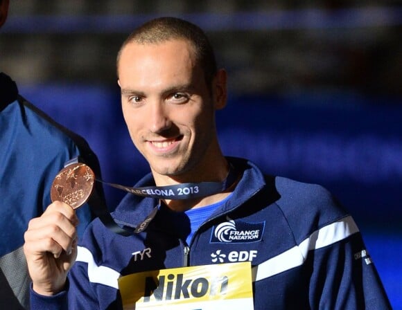 Jérémy Stravius, médaillé de bronze sur 100 mètres dos lors des championnats du monde de Barcelone, le 31 juillet 2013 au Palau San Jordi