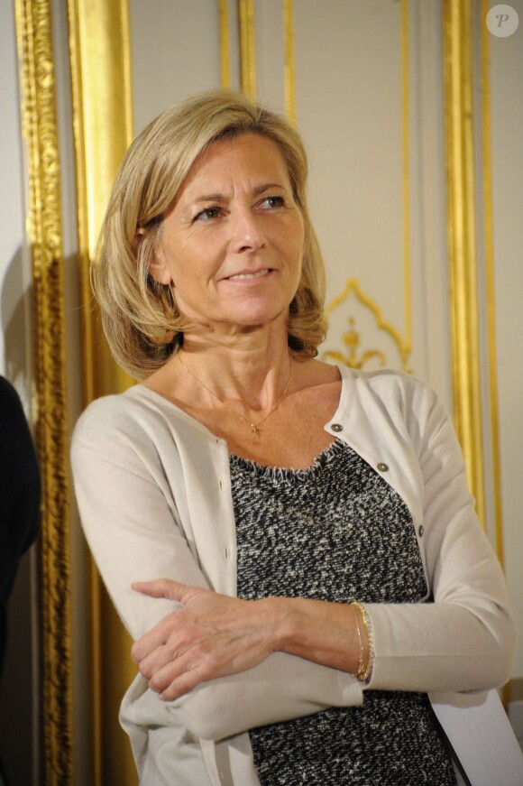 Claire Chazal à la conférence de presse de l'opération La Flamme Marie Claire, à l'hôtel le Marois, à Paris, le 16 mai 2013.