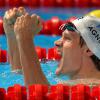 Yannick Agnel exulte après sa victoire en finale du 200 m nage libre lors des mondiaux au Palau Sant Jordi de Barcelone, le 30 juillet 2013