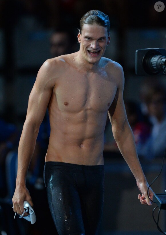 Yannick Agnel après sa victoire en finale du 200 m nage libre lors des mondiaux au Palau Sant Jordi de Barcelone, le 30 juillet 2013