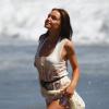 Natalia Proza en plein shooting pour la marque 138 Water à Zuma Beach. Malibu, le 6 aout 2013.