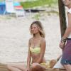 Magdalena Frackowiak en shooting sur une plage de Saint-Barthélemy, le 8 aout 2013.