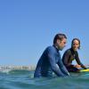Luke Wilson et Helen Hunt surfent sur le tournage du film "Ride" à Venice Beach, le 15 août 2013.