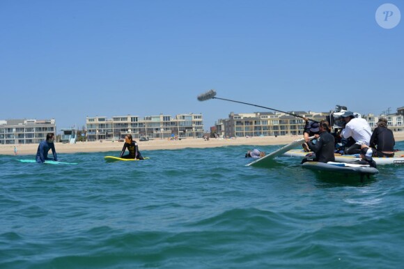 Luke Wilson et Helen Hunt sur le tournage du film "Ride" à Marina Del Rey, Los Angeles, le 15 août 2013.