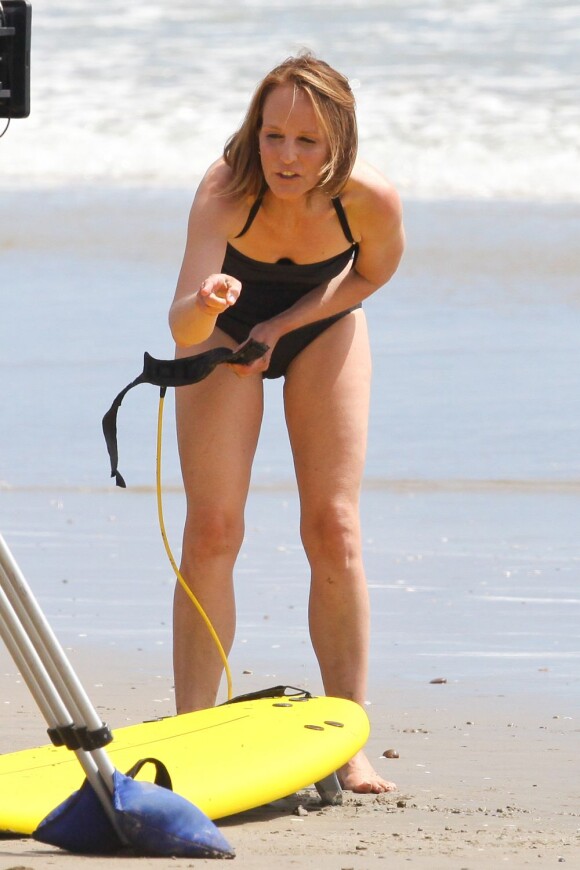 Helen Hunt sur le tournage du film "Ride" à Venice Beach, Los Angeles, le 8 août 2013.