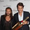 Bob Sinclar, Roger Federer et le président de la maison de Champagne Stéphane Baschiera lors des 270 ans de Moët & Chandon à New York le 20 août 2013.