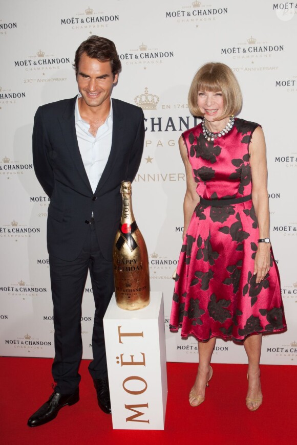 Roger Federer et Anna Wintour lors des 270 ans de Moët & Chandon à New York le 20 août 2013.