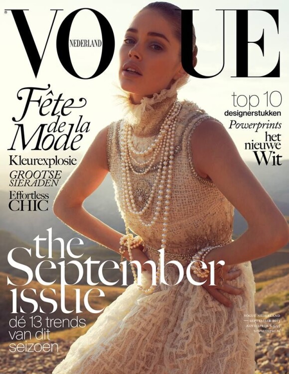 Doutzen Kroes en couverture de l'édition néerlandaise du magazine Vogue. Septembre 2013.