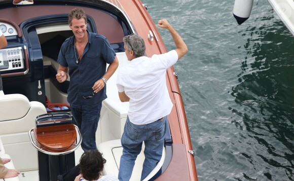 Exclusif - George Clooney et son ami Rande Gerber passent du bon temps en vacances, en balade en mer et détente chez Bono sur la côte d'Azur, à la villa d'Eze, le 19 août 2013.