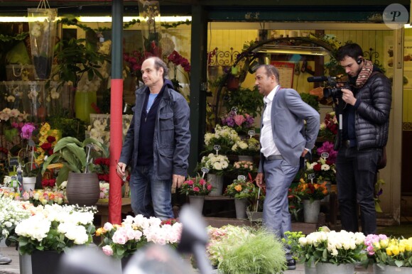 Exclusif - Pascal Légitimus et Bernard Campan lors du tournage du deuxième opus "Les Trois Frères : Le Retour" le 30 mai 2013 à Paris