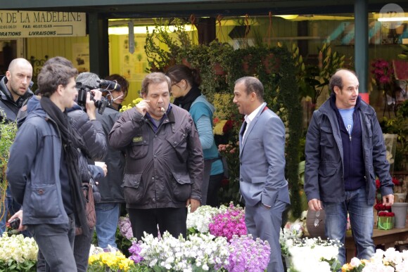 Exclusif - Didier Bourdon, Pascal Légitimus et Bernard Campan lors du tournage du deuxième opus "Les Trois Frères : Le Retour" le 30 mai 2013 à Paris