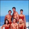 David Charvet, David Hasselhoff, Alexandra Paul, Yasmine Bleeth, Jaason Simmons et Pamela Anderson sur le tournage d'Alerte à Malibu en 1995.