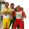 Cartman, Laure Manaudou, Vincent Desagnat, Christophe Beaugrand, prennent la pose pour l'événement Serial Parieurs du PMU à Paris le 12 septembre