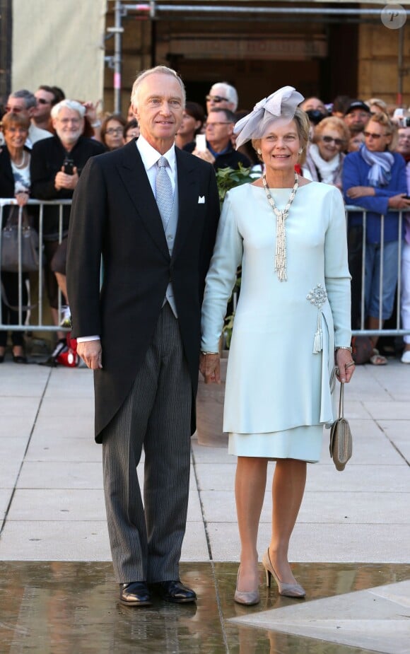 L'archiduc Christian et l'archiduchesse Marie-Astrid - Arrivées des invités au mariage du prince Felix de Luxembourg et de la princesse Claire en la basilique Sainte Marie-Madeleine de Saint-Maximin-La-Sainte-Baume, le 21 septembre 2013.