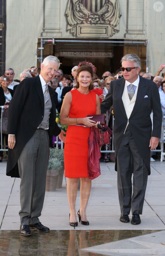 La princesse Margaretha de Luxembourg, le prince Nicolas et le prince Laurent de Belgique - Arrivées des invités au mariage du prince Felix de Luxembourg et de la princesse Claire en la basilique Sainte Marie-Madeleine de Saint-Maximin-La-Sainte-Baume, le 21 septembre 2013.