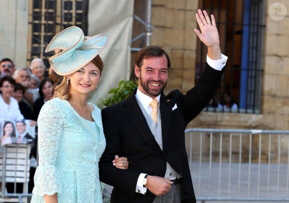 Le grand-duc héritier Guillaume de Luxembourg et la princesse Stéphanie - Arrivées des invités au mariage du prince Felix de Luxembourg et de la princesse Claire en la basilique Sainte Marie-Madeleine de Saint-Maximin-La-Sainte-Baume, le 21 septembre 2013.