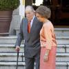 Le roi Juan Carlos et son épouse la reine Sofia d'Espagne au palais Zarzuela à Madrid, le 18 septembre 2013