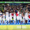 Les Bleus après la finale de l'Eurobasket remportée par la France face à la Lituanie (80-66), à Ljubjana, le 22 septembre 2013