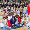 Les Bleus après la finale de l'Eurobasket remportée par la France face à la Lituanie (80-66), à Ljubjana, le 22 septembre 2013