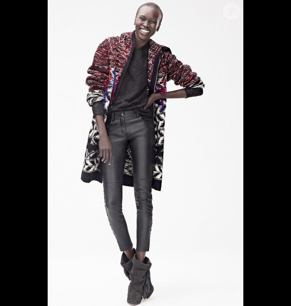 Le top Alek Wek stylée pour incarner la collection Isabel Marant pour H&M. Disponible le 14 novembre 2013