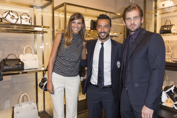 Cristina Chiabotto, Fabio Quagliarella et Tomaso Trussardi lors de l'inauguration d'une boutique Trussardi à Turin, le 26 septembre 2013