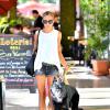 Exclusif - Nicole Richie sort du restaurant Loteria Grill avec son chien et ses enfants Harlow et Sparrow. Los Angeles, le 25 septembre 2013.