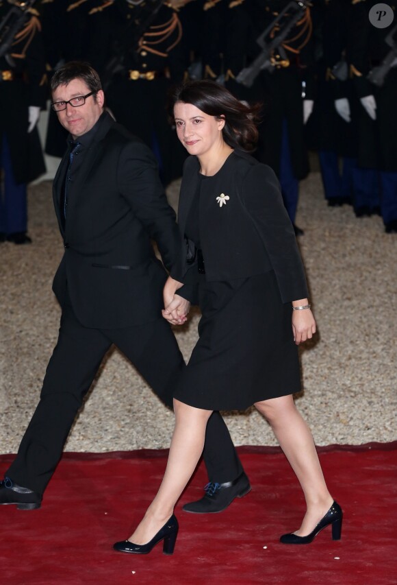 Cécile Duflot et son compagnon Xavier Cantat au palais de l'Élysée à Paris le 11 décembre 2012.