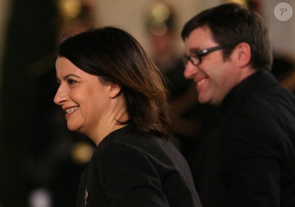 Cécile Duflot et son compagnon Xavier Cantat au palais de l'Élysée à Paris le 11 décembre 2012.