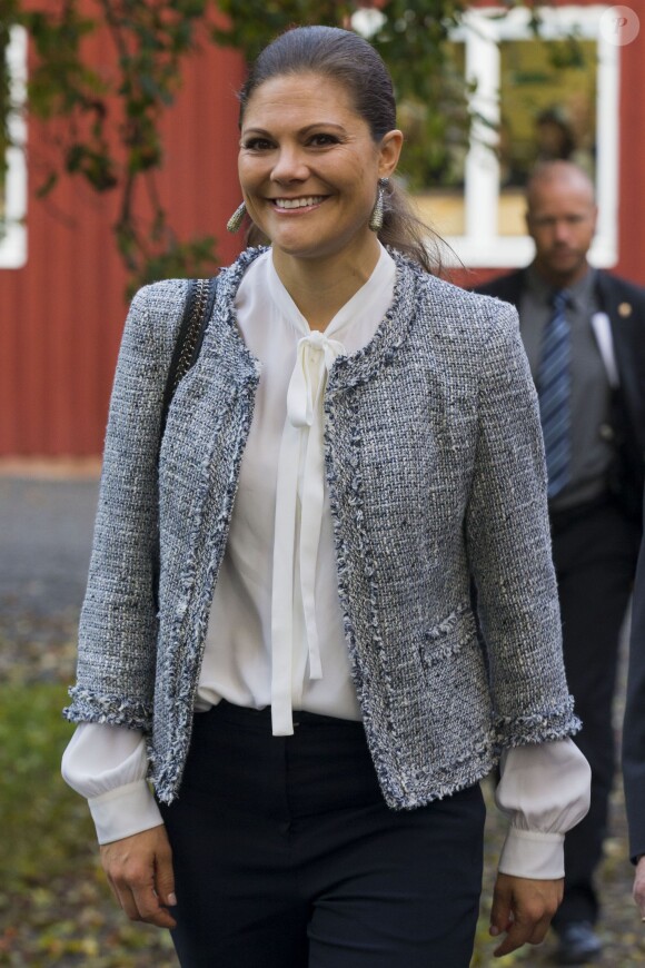 La princesse Victoria de Suède lors d'un séminaire environnemental et la visite d'un complexe bio-agricole à Uppsala au nord de Stockholm, le 11 octobre 2013