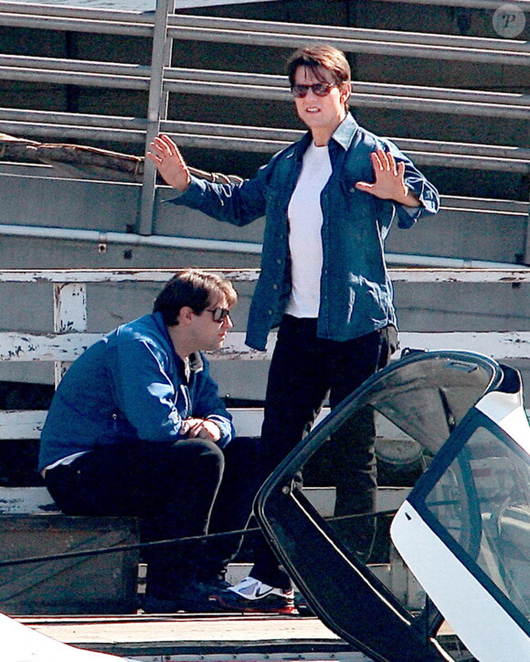 Tom Cruise et sa doublure sur le tournage de "Night and Day", le 27 janvier 2013.