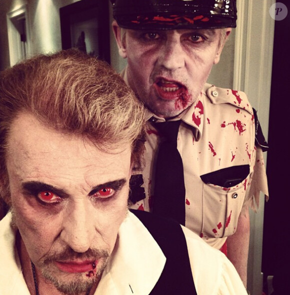 Johnny Hallyday méconnaissable pour Halloween avec Fabrice Le Ruyet, mari d'Anne Marcassus 
Instagram de Laeticia Hallyday