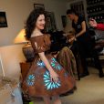 EXCLUSIF. Giulia Clara Kessous essaye sa robe pour le defile du Salon du Chocolat qui aura lieu le 29 octobre a Paris. Fait a Paris, France le 25 octobre 2013.