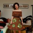EXCLUSIF. Giulia Clara Kessous essaye sa robe pour le defile du Salon du Chocolat qui aura lieu le 29 octobre a Paris. Fait a Paris, France le 25 octobre 2013.