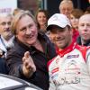 Gérard Depardieu et Sebastien Loeb posent avant le départ du rallye de Condroz à Huy, en Belgique, le 1er novembre 2013.