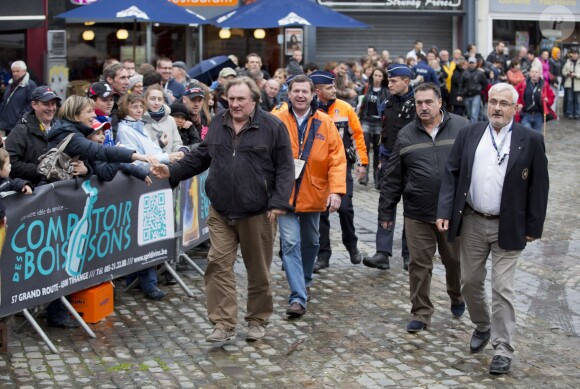 Gérard Depardieu a donné le depart du rallye de Condroz à Huy en Belgique, le 1er novembre 2013.