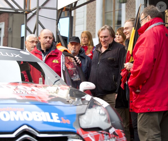 Gérard Depardieu a donné le depart du rallye de Condroz à Huy en Belgique, le 1er novembre 2013.