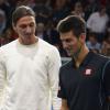 Zlatan Ibrahimovic et Novak Djokovic ont offert un show inattendu au public du Masters de Paris-Bercy à l'issue de la demi-finale victorieuse du Serbe face à Roger Federer, le 2 novembre 2013.