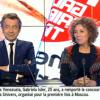 Nabilla dans "La semaine des médias" au côté de Michel Denisot et Mireille Darc sur i>Télé. Dimanche 10 novembre 2013.
