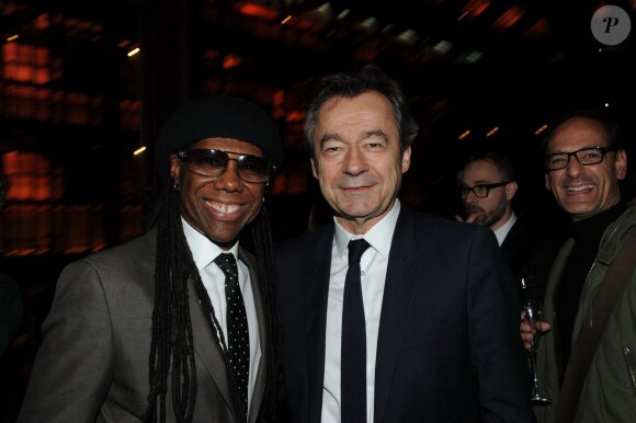 Exclusif : Nile Rodgers et Michel Denisot lors de la soirée des GQ Awards, édition française, au sein du museum d'histoire naturelle à Paris le 20 novembre 2013